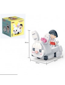 小丸子兔子積木157件-回鏈功能車 CHIBI MARUKO CHAN Rabbit (pullback action blocks car)